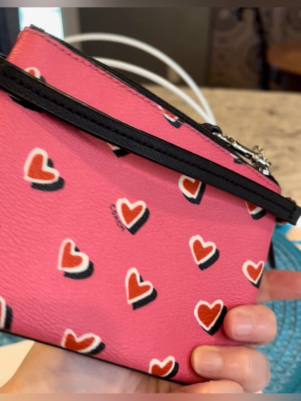 Coach Pink Heart Print Wristlet - Picture 4 of 12